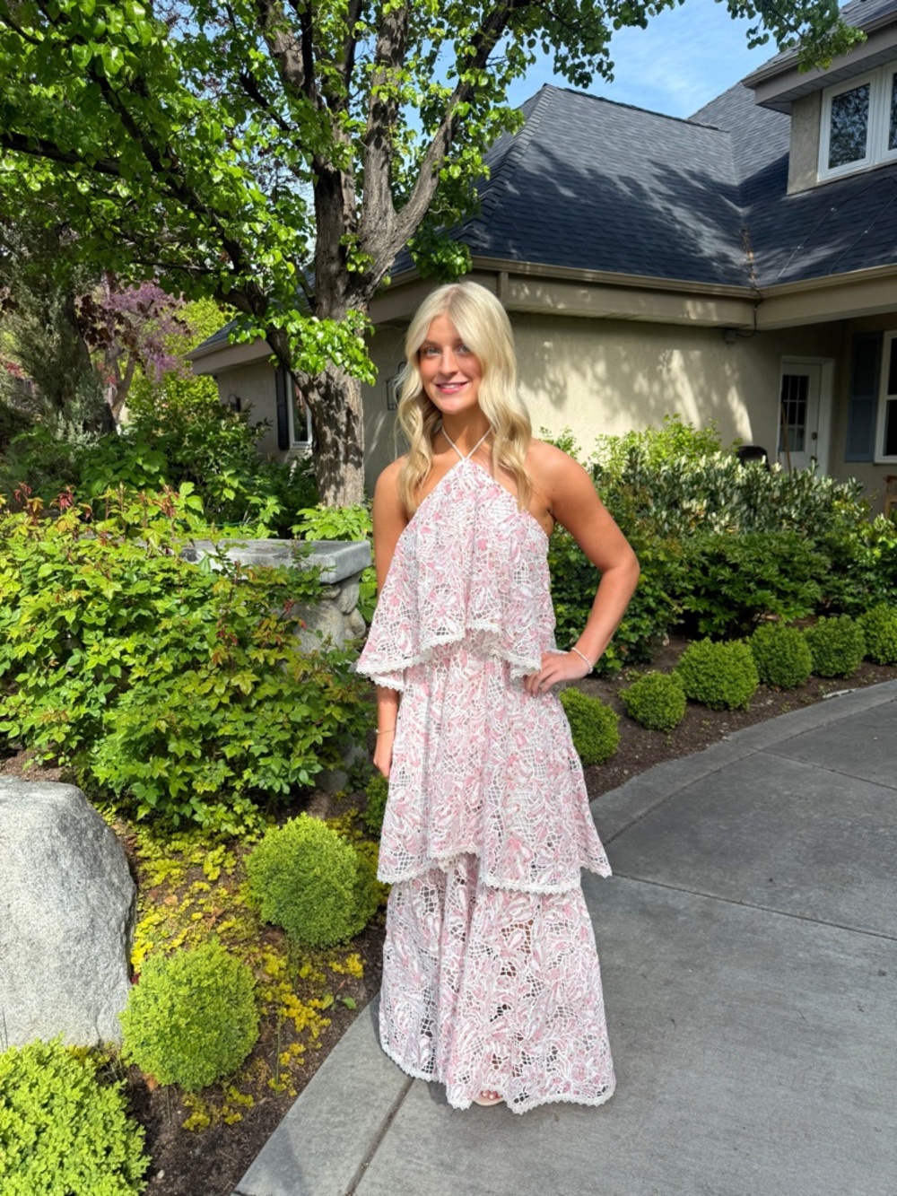 Anthro Elliatt Valencia Lace Tiered Halter Maxi Dress Romantic Boho Wedding - Picture 4 of 5